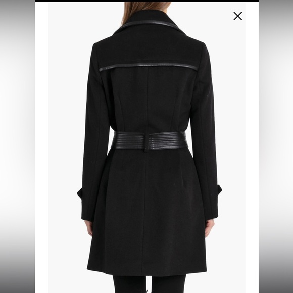 Badgley Mischka Collection Faux Leather Trim Wool Blend Coat - Picture 2 of 12